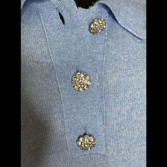 H&M Conscious Wool-Blend Sweater Rhinestone Buttons Blue M - Picture 3 of 11